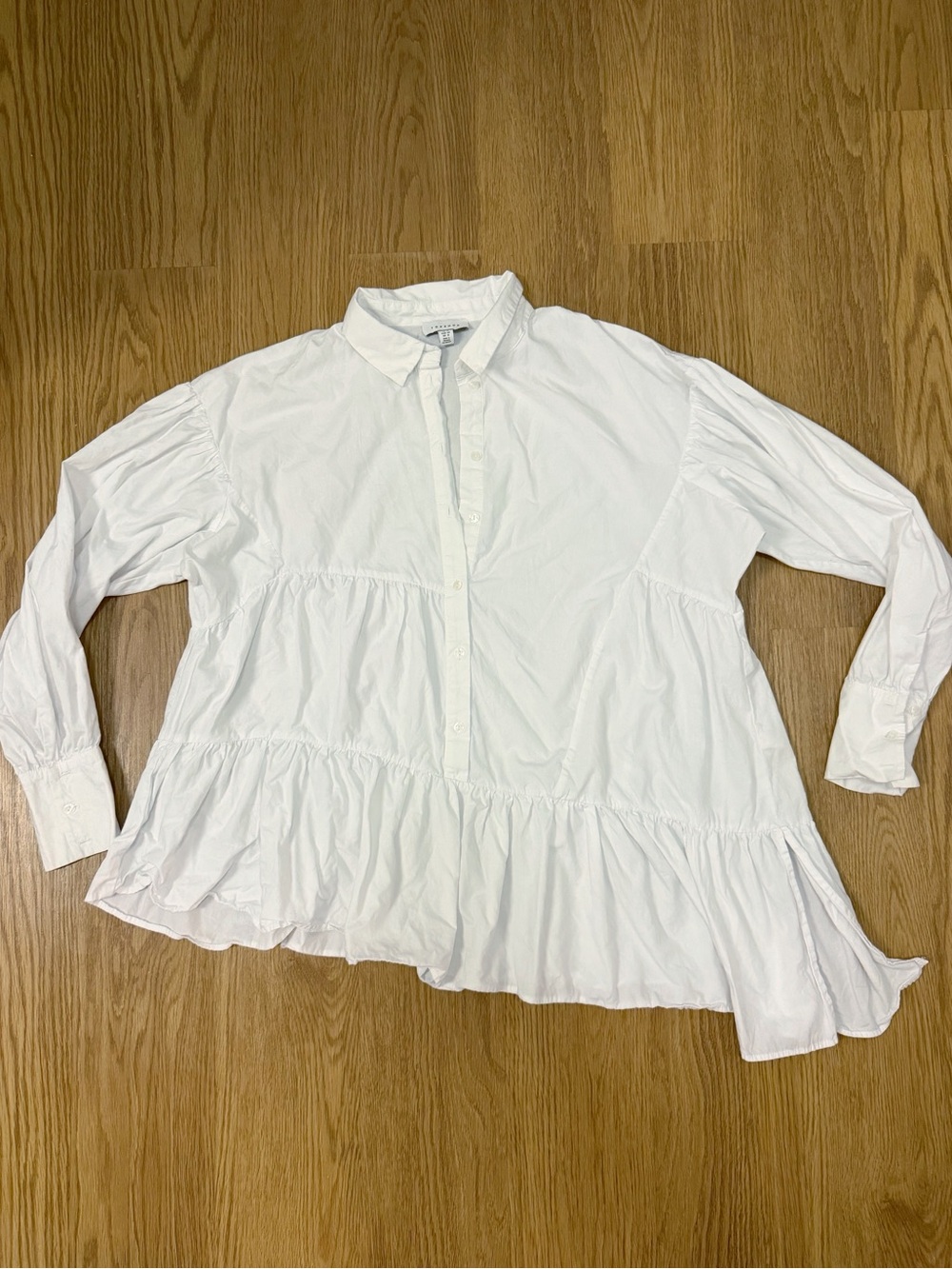 Topshop Women's White Button-Front Asymmetrical Tiered Poplin Shirt